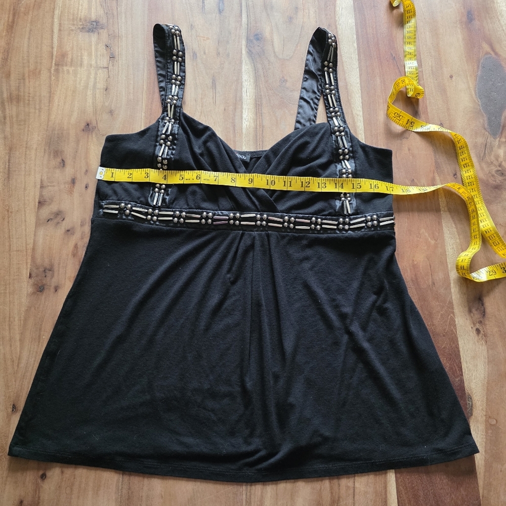 Le Chateau Black Sleeveless Sweatheart Neck Top, Silver Beaded Accents,Size XL - Picture 9 of 12